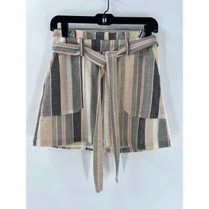 Women's American Eagle Striped Tie Waist Cotton Linen Blend Mini Skirt Size S